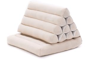 Leewadee Thai-Kissen Falt-Matratze Chill-Out Klapp-Matte Gepolsterte Lesestütze Boden-Liege-Matte mit Dreieck-Kissen Thai-Matte, Kapok, 75 x 50 cm, Natur