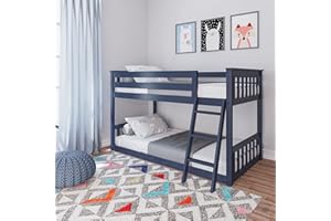 ‎MAX & LILY Max & Lily platzsparendes niedriges Etagenbett für Kinder, aus neuseeländischem Kiefernholz, inklusive Lattenrost, 200x90cm-Bettgestell auf beiden Etagen, für Jungen & Mädchen, dunkel blau