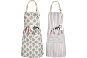 NUOSHEN 2 Stück Schürze Damen, Kochschürze Damen Weihnachtsgeschenke Kittelschürze Baumwolle küchenschürze mit Verstellbarem Nackenriemen für Kochen,Backen,Hausarbeit