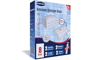 EXSTRY Vacuum Storage Bags for Clothes,Vacuum Bags for Duvets,Storage Bags Vacuum Pack 8-2 Jumbo, 2 Large, 2 Medium, 2 Small Vacuum Bags for Clothes with Hand Pump