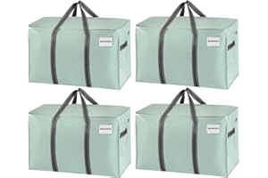 VENO Pack de 4 Bolsas de Almacenamiento para la Mudanza Extra Grande con Cremallera, Alternativa a las Cajas para Mudanzas, Bolsa de Viaje Plegable con Bolsillo para Etiqueta(Verde Claro,Pack de 4)