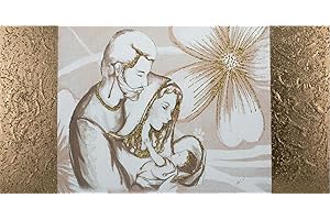 oggettando QUADRO Sacra Famiglia/Fiori su tela con decoro a mano Arredo soggiorno salotto camera da letto cucina ufficio bar ristorante Regalo utili, originali ed economic. (Gold, 100x50cm)