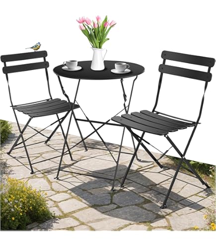 KESSER® Bistroset 3-teilig | Bistrotisch 2 klappbare Stühle Balkonset
