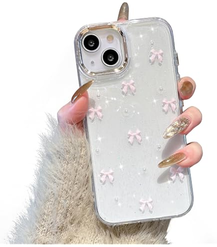 EYZUTAK Hoesje Voor IPhone 15 Plus – Doorzichtig Met Strik & Lintpatroon