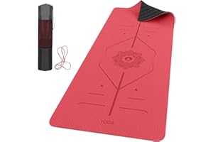 ROMIX Pro Yoga Mat with Alignment Lines 6mm, Non-Slip Ultra Lightweight Sweat Resistant Eco-Friendly Gym Workout Mat with Carry Bag and Strap for Women Men for Pilates Gymnastics