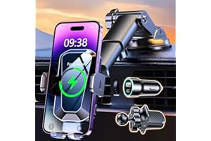 EOIWUY Support Telephone Voiture Induction [Alignement Auto] 15W Chargeur Induction Voiture Rapide, Rotation à 360° Accroche Telephone Voiture Ventouse Compatible avec iPhone 15/14/13/12/Samsung S24