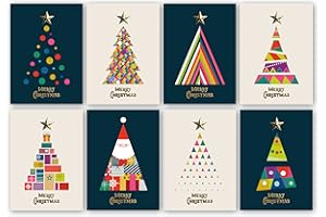 ABSOLUTELY YOURS Charity Christmas Cards Pack of 32. Christmas Card Multipack with 3D Gold Foiling. 8 Different Festive Tree Designs. Ecofriendly Cards, envelopes and Box. Blank Inside. Made in UK