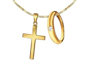 CLEVER SCHMUCK Set 2 Goldene Anhänger Taufring Ø 12 mm schlicht mit Zirkonia weiß & Kinder Kreuz 15 mm schlicht & feiner Kette Panzer 38 cm glänzend, Alles 333 Gold 8 Karat Taufschmuckset