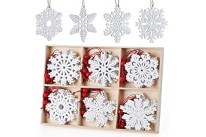 Anstore 30 Pieces Wooden Snowflake Embellishments Christmas Snowflake Ornaments Christmas Tree Hanging Ornaments Wood Snowflake for Crafting Christmas Party and Home Decor