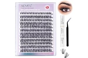 PEPHUCA Zestaw do przedłużania rzęs Cluster Lashes, sztuczne rzęsy, zestaw 9-10-11-12-13-14-15-16 mm, mieszana długość, 240 szt. 40D D Curl Clusters z pęsetą Bond i Seal, naturalny wygląd, "zrób to sam" w