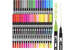 hhhouu 36 Colori Brush Pen Lettering Pennarelli Doppia Punta Fine Acquerellabili Penne da Colorare per Adulti Bullet Journal,Calligrafia, Dsegno, Mandala HO-36B