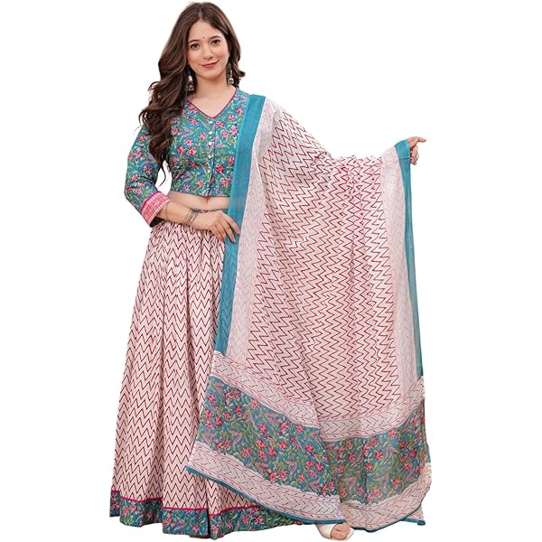Buy Women's Traditional Gopi Dress Set  Elegant Teal Printed Lehenga Choli  with Dupatta | Ethnic Indian Festive & Temple Wear Outfit at Amazon.in