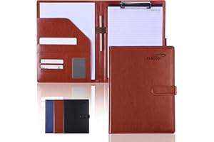 Fasood Teczka konferencyjna A4 - teczka konferencyjna z klipsem na dokumenty, teczka z klapką i zapięciem magnetycznym (brązowa)