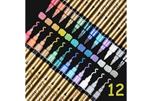 ‎AOSUCO AOSUCO Metallic Stifte - 12 Farben Dual Tip Metallic Marker Stifte Set für Fotoalbum zum Selbstgestalten, Gästebuch Hochzeit, Gästebuch Geburtstag, Scrapbook, Schwarzes Papier, Steine, Holz Bemalen