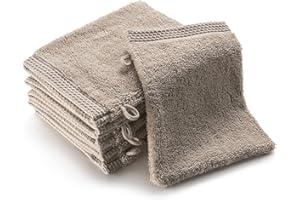 SLEEPZEN Guante de baño de algodón orgánico - Beige - Certificado Gots 500gr/m2 - Hecho en Europa - Juego de 6 - Absorbente, Suave y ecológico, Ropa de baño para bebés y niños, 4 Colores