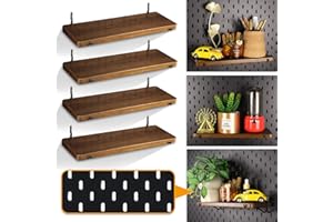 SEMPOMA Walnut Color Pegboard Shelf, Pegboard Accessories, Wooden Pegboard Shelves with Pegboard Hooks, Compatible with IKEA Skadis Pegboard (4 pcs)