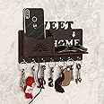CAPIO ART Wooden Key Holders for Home Wall Stylish | Wooden Wall Mounted Sweet Home Design Decorative Key Chain Hanger with 7 Hooks, Mobile Holder & Self Storage for Home & Office | Walnut Finish