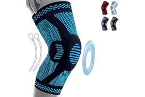 360 RELIEF - Compression Knee Brace with Gel Pads and Side Knee Stabilizers, Joint Support, Comfort, Active Recovery, Running, Workout Protection - Large, Blue + Laundry Bag
