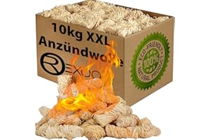 REXOO 10kg Bio Kaminanzünder Anzünder Holzwolle Anzündwolle Grillanzünder Feueranzünder Anzündhilfe Wachs Öko (Grill-, Kamin- & Ofenanzünder) - umweltfreundlich