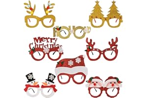 KEYIDO 8 Pieces Christmas Novelty Glasses Xmas Glasses Christmas Fancy Dress Costume Decoration Christmas Party Glasses Frame for kids and Adults