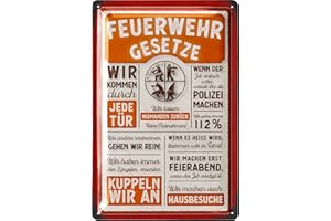‎LANOLU LANOLU Retro Blechschild Feuerwehrgesetze - Feuerwehrmann Geschenke für Männer, Geschenkideen für Männer, Feuerwehr Deko Schild - Metallschild mit Spruch in 20x30cm
