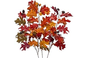 ‎BRIFUL Briful 3PCS Kunstlaub Künstliche Eichenblätter Kunstzweig Mit Eicheln Eichenzweig Herbstblätter Stiel Herbst Deko Herbstzweige Herbstlaub