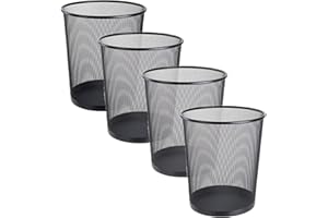 FWEEK 4 Pack Mesh Waste Paper Bin 12 Litres Metal Waste Basket Small Trash Can Rubbish Bin for Bedrooms Bathrooms Office Home Kitchens Supplies, 24 X 26cm Black Circular