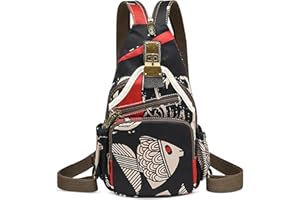 DEEVORCA Moda Mochila Mujer Vintage Casual Antirrobo Bolso De Pecho Estampada Bolsa De Mensajero Viaje Trabajo Compras Escuela Bolso De Hombro Bolso Cruzado Nylon Pequeña Mochila