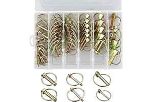 AMANDELIZABE 52 pezzi Perno di lynch con anello per rimorchio trattore agricolo,Assortimento di perni clip rotonde sicurezza 4.5-6-8-11 mm Acciaio zincato