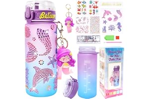 MONCAP Gourde Enfant 600ml, Gourde Sport Enfant, Bouteille Pop Up - Anti Fuite - sans BPA, Kit Sirène de Bouteille D'eau Personnalisée Filles, pour Facile Emporter à l'École Gym Extérieur Sport