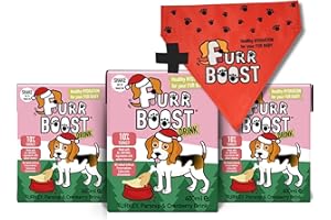 Furr Boost Turkey Christmas Dog Drink Hydration Pack with FREE Bandana (3x400ml) | Dog Gifts 100% Natural Rehydration Smoothie for Dogs | Dog More Benefits than Bone Broth