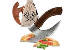 VIKING CRAFT - Pizza Axt Wikinger inkl. Lederschutz - Pizzamesser für echte Wikinger - Pizzaschneider Axt perfekt geeignet als Wikinger Deko - Wikinger Axt, Pizza Wiegemesser, Wikinger Messer, Beil