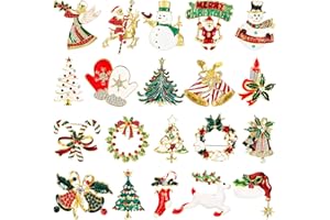 Cindeer 20 Pezzi Spilla di Natale per Donna Spille Natalizie in Cristallo Smaltato Spille e Fermagli Gioiello con Strass Set di Spillette con Pupazzo di Neve Babbo Natale per Decorazione di Vestiti