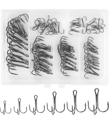 SHADDOCK Treble Fishing Hooks - Strong Round Bend Hooks, High Carbon Steel, Size 1/0 To 14, 100-200 PCS Per Pack