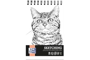 Oxford Artistic Blok Szkicowy Spiralny A5 KOT, 80 Kartek, Szkicownik do Sketchingu, Blok artystyczny 90g papier bezkwasowy, Zeszyt rysunkowy z solidną tylną okładką do rysowania i szkicowania ołówkiem