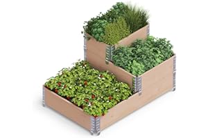 Upyard Stepped Bed - Moderna Cama elevada de palés, Modular, multiniveles, de Madera Natural, para jardín y terraza, 120 x 80 x 58,5, marrón