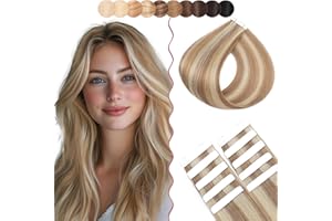 55cm SEGO Extensiones Adhesivas Pelo Natural 10PCS [#12/613 Castaño Dorado/Blanqueador Rubio] Cinta Adhesiva Invisible Sin Clips 100% Remy Liso Cabello Humano Balayage (15g)
