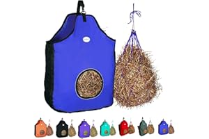 Majestic Ally 1200 D Hay Feeder Tote bag for Horses, Sheep with Reflective Trim- Reduces Waste - comes with 36” Hay Net. (Royal Blue)
