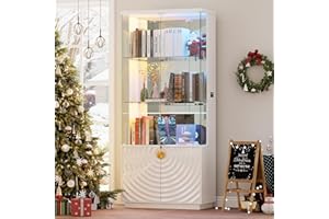 Gurexl 70.9” Display Cabinets with Lockable Glass Doors,Modern Storage Cabinet with Dazzling Lights and Adjustable Shelves,Tall Glass Wine Cabinet with Human Sensor for Living Room,Curio,Bar,White
