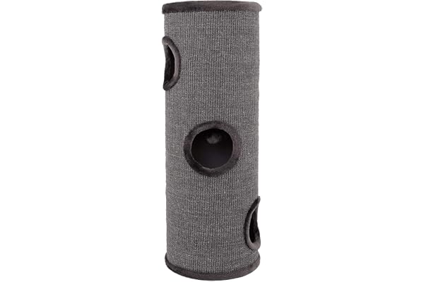 lionto Tonneau griffoir en sisal avec Balle de Jeu et Bord en Peluche, Hauteur 100 cm, Arbre à Chat Stable pour Petits et Grands Chats, Entretien des Griffes et l'occupation, Ø 36 cm, Gris