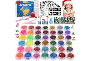 ‎BLEDRAS Bledras Art Glitter Kit, 42 Farben Temporary Glitzertattoos, 210 Schablonen, 370 Strasssteine, 5 Pinsel, 3 Kleber,Glitter Make Up Kit for Birthday Party Halloween Christmas