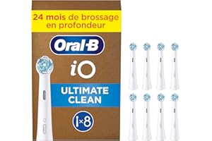 Oral-B Lot De 8 Brossettes De Rechange Ultimate Clean, AUTHENTIQUES, Blanches, Brossage En Profondeur, Elimination De La Plaque Dentaire, Brossette Ronde Pour Les Brosses Electriques Oral B iO, Carton
