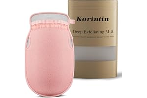 KORINTIN Exfoliating Glove, Exfoliating Mitt for Dead Skin, Deep Body Shower Gloves, Exfoliating Gloves Skin Cleanser, Great for Spray Tan Removal or Keratosis Pilaris (Pink)