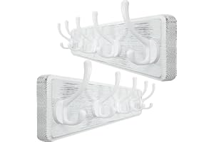 WEBI Percheros Pared Madera,44cm Colgador Pared,Percha Pared,Colgadores Pared,5 Ganchos Para Abrigos,Chaqueta,Blanco,Paquete de 2
