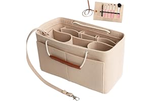 Yoillione Feutre Organisateur de Sac à Main Femme, Multi Poches Sac Interieur Beige, Bag in Bag Organizer Petit Sac Organiseur avec Poignée