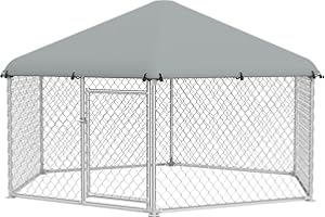 FIVMEN Cuccia per cani da esterni, 280 x 250 x 165 cm, grande gabbia per cani, cuccia per cani, in acciaio zincato con protezione solare e porta bloccabile, per cani e esterni