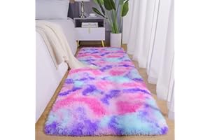 AROGAN Soft Rainbow Area Rugs for Girls Room 2x6 Feet, Fluffy Girls Bedroom Rugs, Princess Rug, Cute Colorful Carpet for Kids Teens Nursery Toddler, Hot Pink