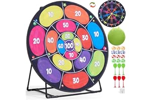 Cheerful Children Toys Jumbo Kids Dart Board XL or XXL, Velcro Dart Board Set for Kids - Reversible Design, Sturdy Stand, 12 Sticky Balls & 6 Darts, Indoor/Outdoor Games Ages 3-8