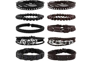 MILAKOO Bracelet en cuir noir marron tressé large bracelet femmes hommes Punk bijoux crâne