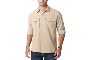 MAGCOMSEN Herren Outdoorhemd UV Schutz Safari Hemd Langarm Schnelltrocknend Funktionsshirt für Wandern Angeln UPF 50+ Arbeitshemd